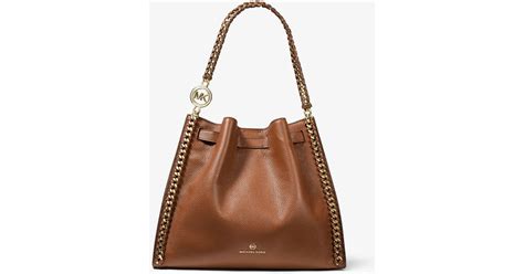 michael kors mina large pebbled leather shoulder bag - brown|mina large chain shoulder bag.